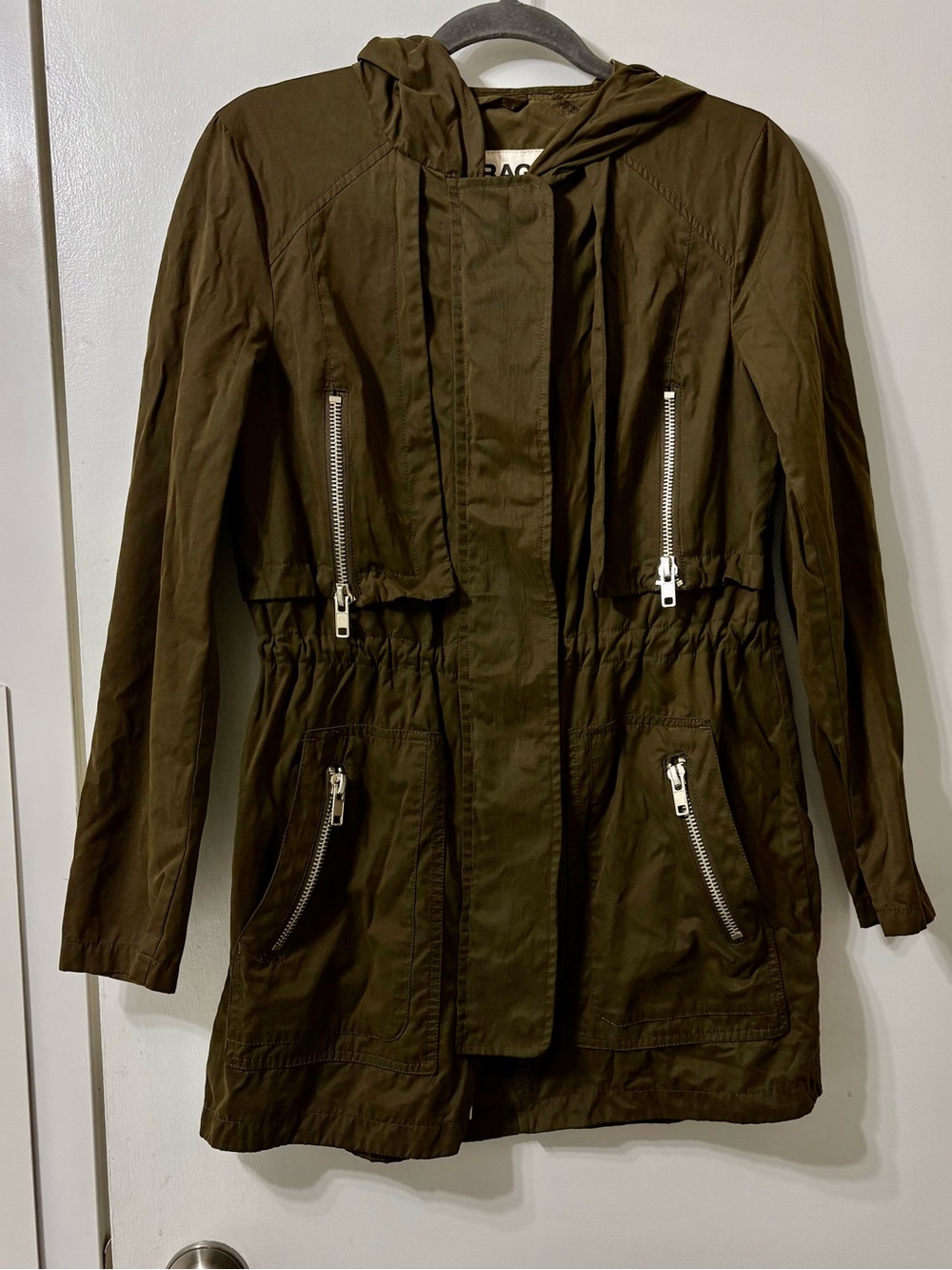 Garage Military Parka Brown Utility Hooded Jacket with Silver Zippers